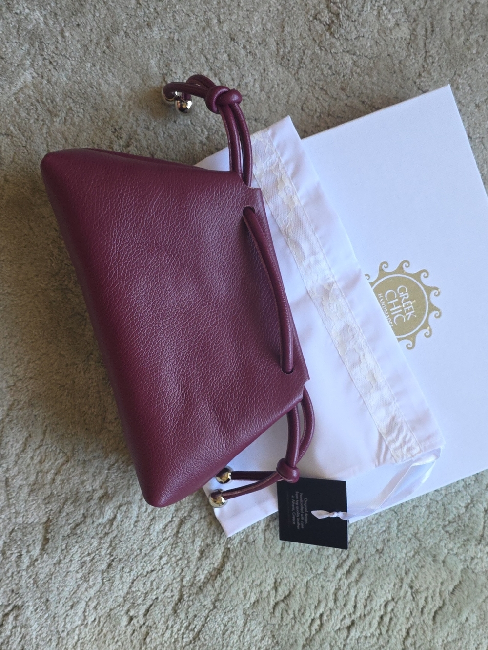 Women's Leather Drawstring Wristlet - Plum